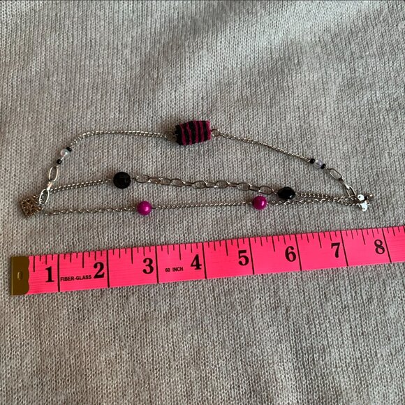 Creation - Recycle fabric Pompom bracelet beads chains Purple black - Picture 7 of 7